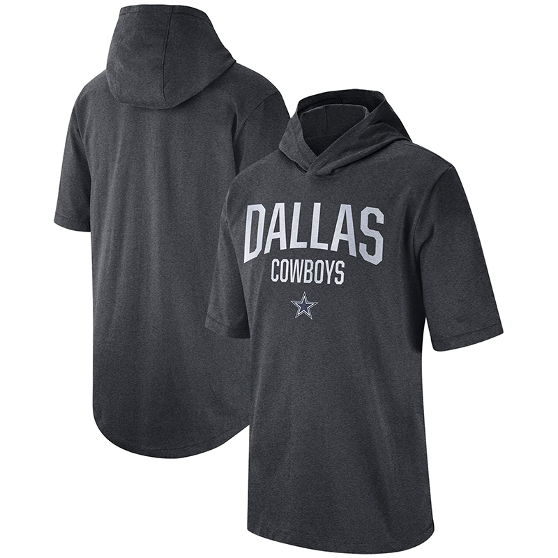 Men's Dallas Cowboys Heathered Charcoal Sideline Training Hooded Performance T-Shirt Men's Dallas Cowboys Heathered Charcoal Sideline Training Hooded Performance T-Shirt
