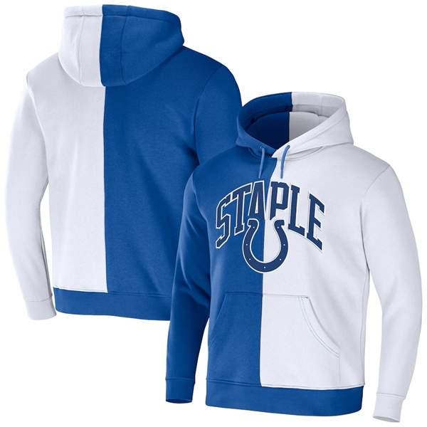 Men's Indianapolis Colts Royal/White Split Logo Pullover Hoodie Men's Indianapolis Colts Royal/White Split Logo Pullover Hoodie
