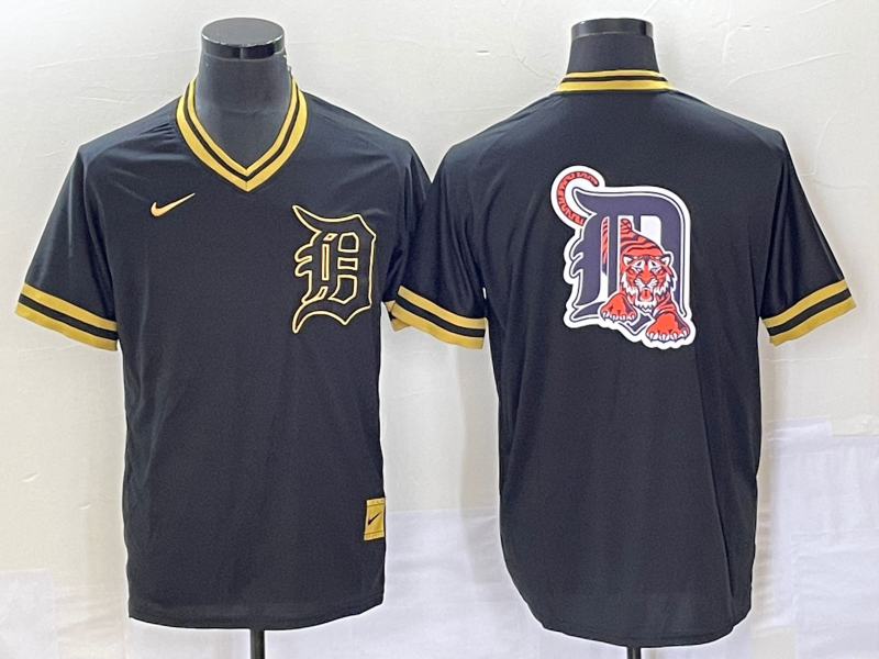 Men's Detroit Tigers Black Team Big Logo Cool Base Stitched Jersey Men's Detroit Tigers Black Team Big Logo Cool Base Stitched Jersey