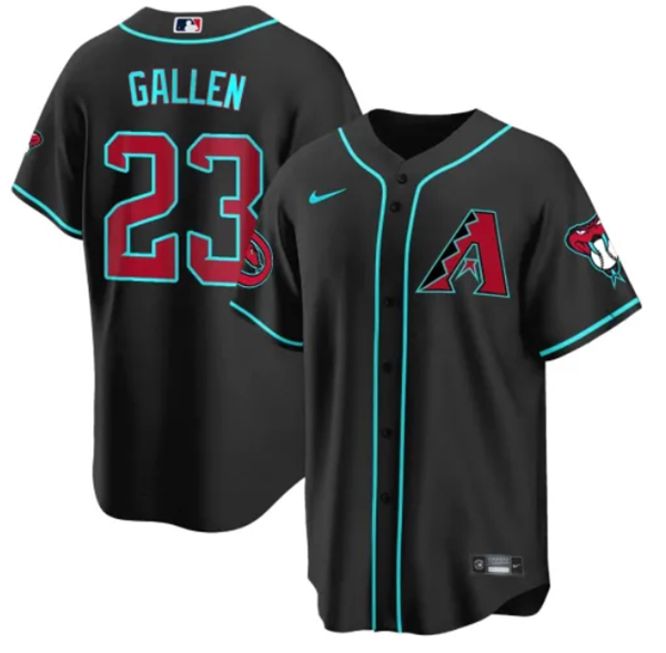 Men's Arizona Diamondbacks #23 Zac Gallen 2023/24 Black Cool Base Stitched Baseball Jersey Men's Arizona Diamondbacks #23 Zac Gallen 2023/24 Black Cool Base Stitched Baseball Jersey