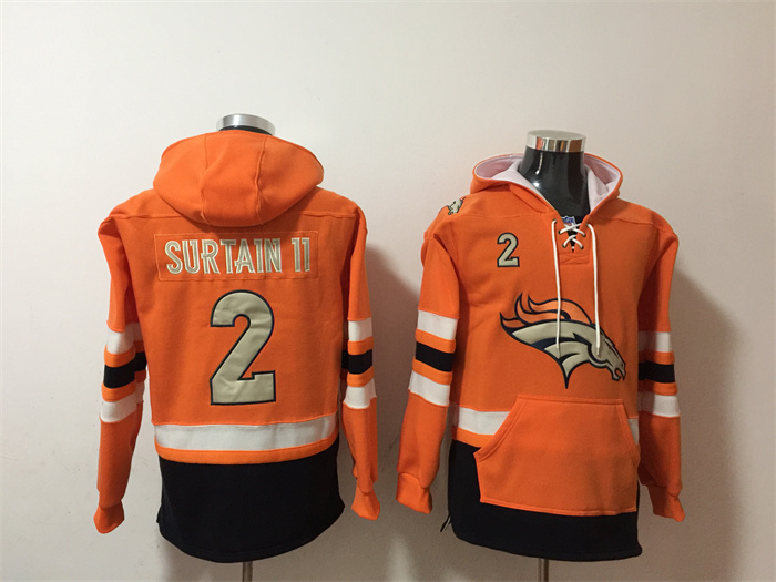 Men's Denver Broncos #2 Patrick Surtain II Orange Ageless Must-Have Lace-Up Pullover Hoodie Men's Denver Broncos #2 Patrick Surtain II Orange Ageless Must-Have Lace-Up Pullover Hoodie