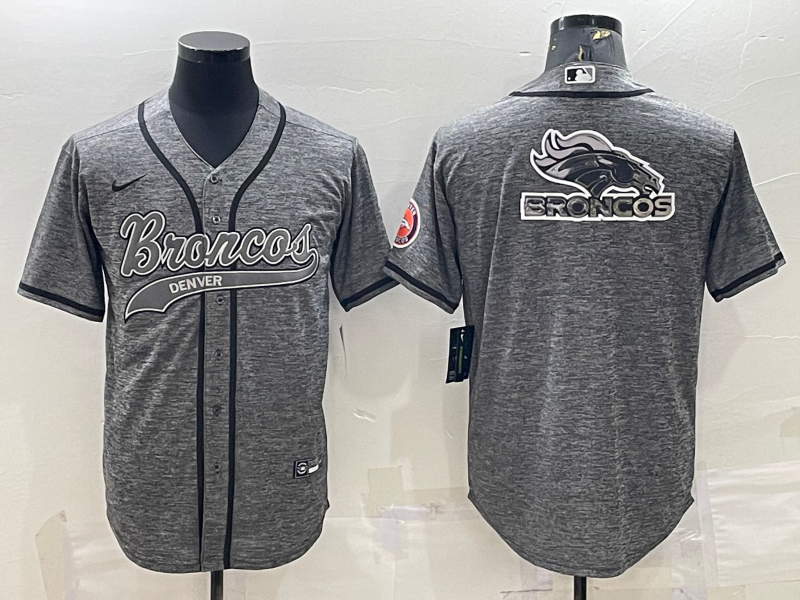 Men's Denver Broncos Grey Team Big Logo With Patch Cool Base Stitched Baseball Jersey Men's Denver Broncos Grey Team Big Logo With Patch Cool Base Stitched Baseball Jersey