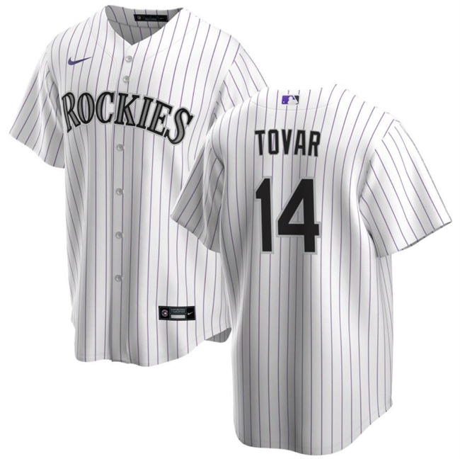 Men's Colorado Rockies #14 Ezequiel Tovar White Cool Base Stitched Baseball Jersey Men's Colorado Rockies #14 Ezequiel Tovar White Cool Base Stitched Baseball Jersey