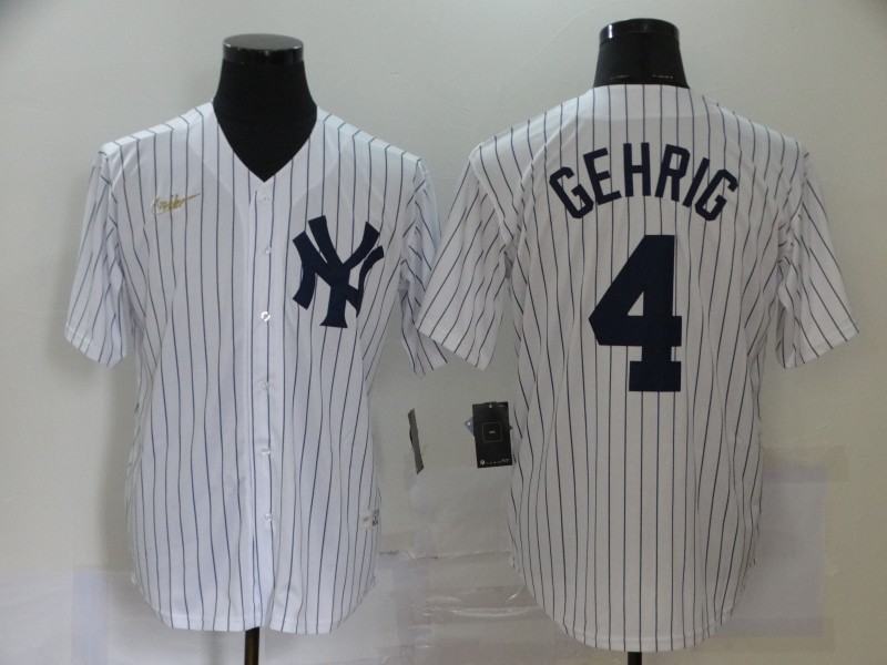 Men's New York Yankees #4 Lou Gehrig New White MLB Throwback Cool Base Stitched Jersey Men's New York Yankees #4 Lou Gehrig New White MLB Throwback Cool Base Stitched Jersey