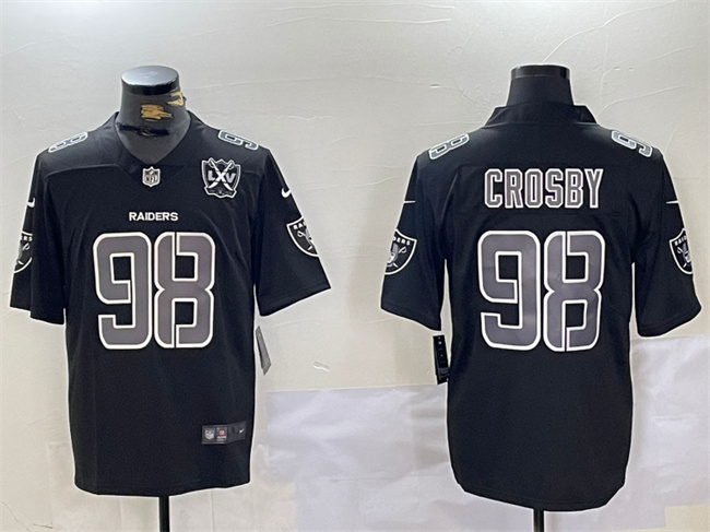 Men's Las Vegas Raiders #98 Maxx Crosby Black With 65th Anniversary Patch Vapor Limited Stitched Jersey Men's Las Vegas Raiders #98 Maxx Crosby Black With 65th Anniversary Patch Vapor Limited Stitched Jersey