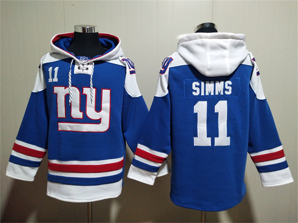Men's New York Giants #11 Phil Simms Blue Lace-Up Pullover Hoodie Men's New York Giants #11 Phil Simms Blue Lace-Up Pullover Hoodie