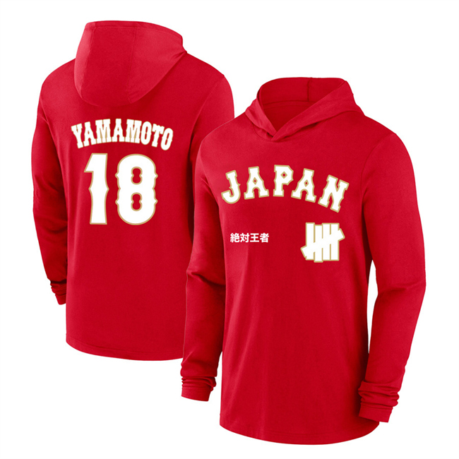 Men's Japan Baseball #18 Yoshinobu Yamamoto Red 2026 World Baseball Classic Club Hoodie Men's Japan Baseball #18 Yoshinobu Yamamoto Red 2026 World Baseball Classic Club Hoodie