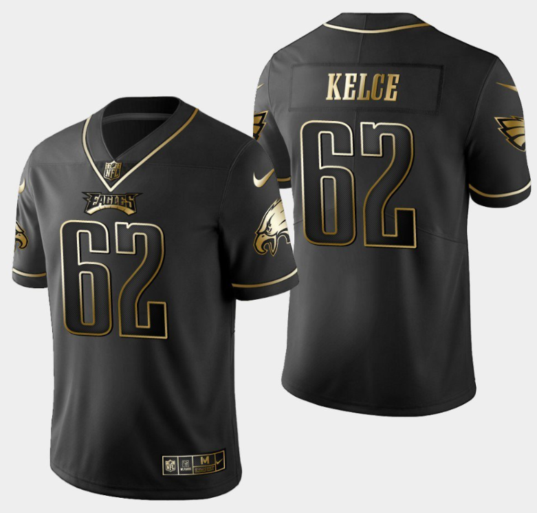 Men's Philadelphia Eagles #62 Jason Kelce Black Golden Edition Stitched Baseball Jersey Men's Philadelphia Eagles #62 Jason Kelce Black Golden Edition Stitched Baseball Jersey
