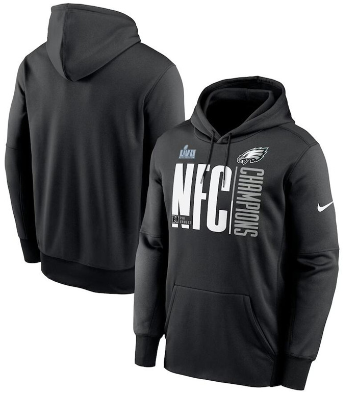 Men's Philadelphia Eagles Black 2022 NFC Champions Iconic Therma Performance Pullover Hoodie Men's Philadelphia Eagles Black 2022 NFC Champions Iconic Therma Performance Pullover Hoodie