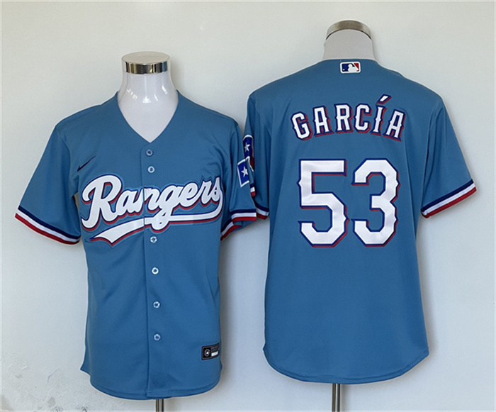 Men's Texas Rangers #53 Adolis Garcia Blue With Patch Cool Base Stitched MLB Jersey Men's Texas Rangers #53 Adolis Garcia Blue With Patch Cool Base Stitched MLB Jersey