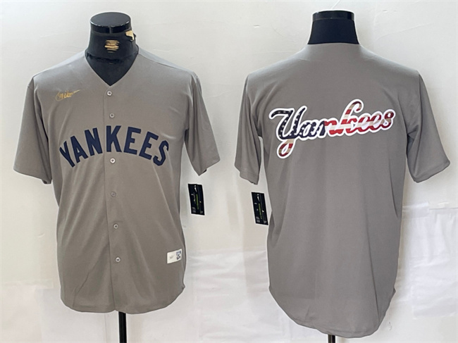 Men's New York Yankees Grey Team Big Logo Cool Base Stitched Baseball Jersey Men's New York Yankees Grey Team Big Logo Cool Base Stitched Baseball Jersey