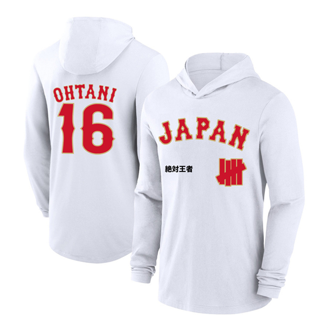 Men's Japan Baseball #16 Shohei Ohtani White 2026 World Baseball Classic Club Hoodie Men's Japan Baseball #16 Shohei Ohtani White 2026 World Baseball Classic Club Hoodie