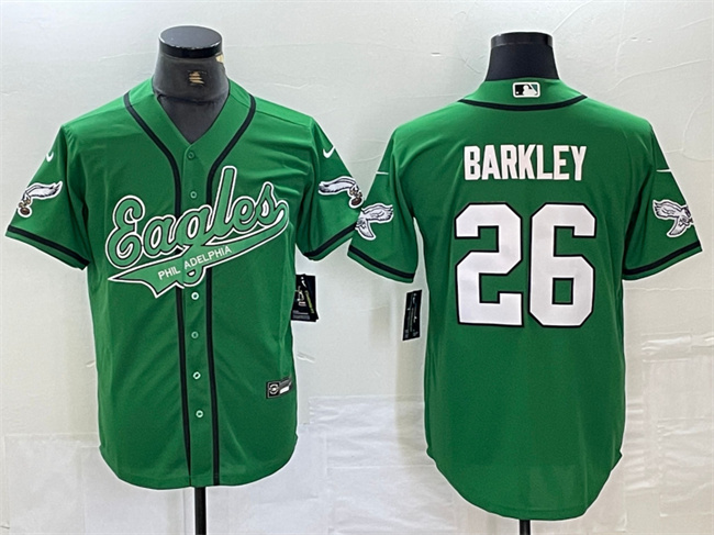 Men's Philadelphia Eagles #26 Saquon Barkley Green Cool Base Stitched Baseball Jersey Men's Philadelphia Eagles #26 Saquon Barkley Green Cool Base Stitched Baseball Jersey