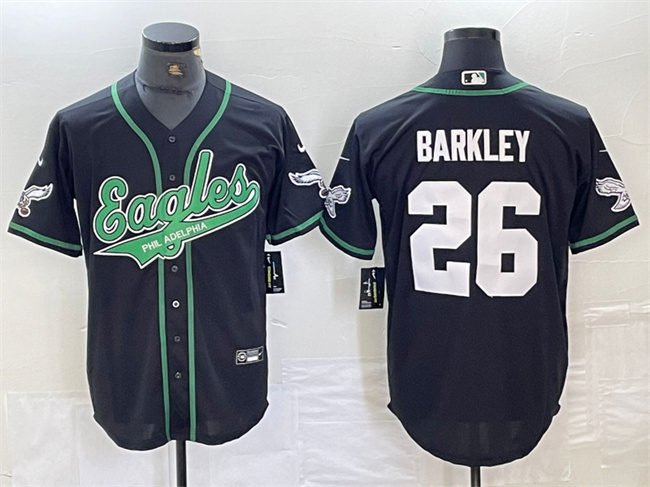 Men's Philadelphia Eagles #26 Saquon Barkley Black Cool Base Stitched Baseball Jersey Men's Philadelphia Eagles #26 Saquon Barkley Black Cool Base Stitched Baseball Jersey