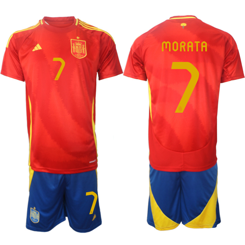Men's Spain Team #7 Álvaro Morata 2024-25 Red Home Soccer Jersey Suit Men's Spain Team #7 Álvaro Morata 2024-25 Red Home Soccer Jersey Suit