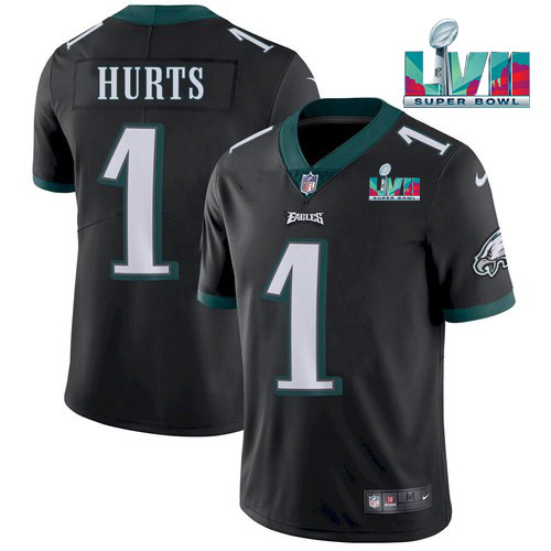 Men's Philadelphia Eagles #1 Jalen Hurts Black Super Bowl LVII Patch Vapor Untouchable Limited Stitched Jersey Men's Philadelphia Eagles #1 Jalen Hurts Black Super Bowl LVII Patch Vapor Untouchable Limited Stitched Jersey