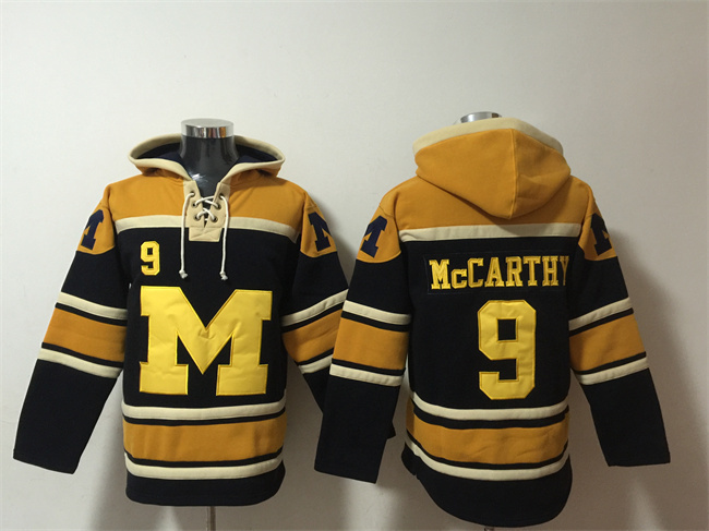 Men's Michigan Wolverines #9 J.J. McCarthy Black/Yellow Ageless Must-Have Lace-Up Pullover Hoodie Men's Michigan Wolverines #9 J.J. McCarthy Black/Yellow Ageless Must-Have Lace-Up Pullover Hoodie