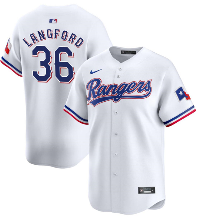 Men's Texas Rangers #36 Wyatt Langford White Home Limited Stitched Baseball Jersey