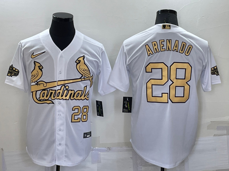 Men's St. Louis Cardinals #28 Nolan Arenado 2022 All-Star White Cool Base Stitched Baseball Jersey Men's St. Louis Cardinals #28 Nolan Arenado 2022 All-Star White Cool Base Stitched Baseball Jersey
