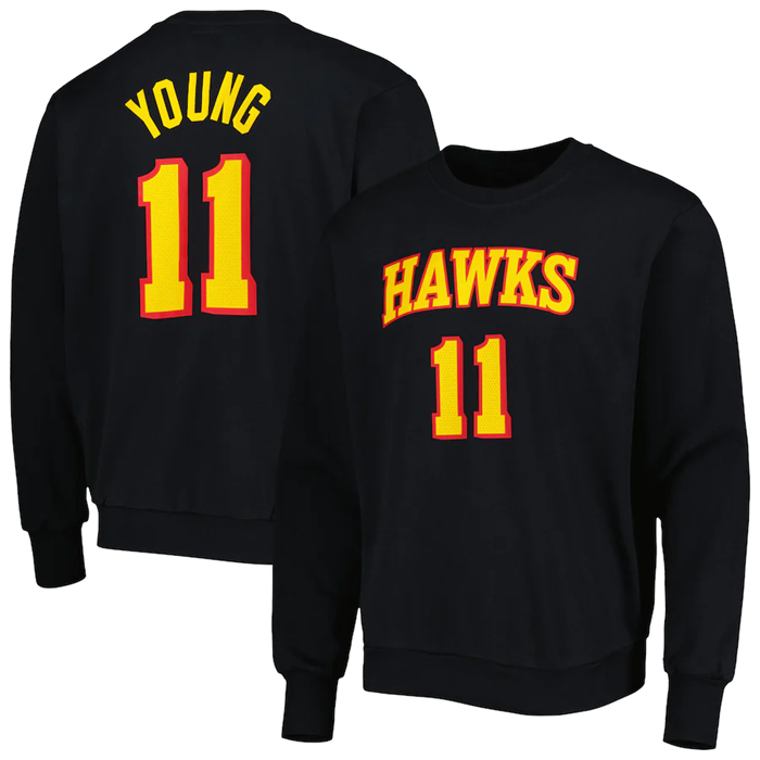 Men's Atlanta Hawks #11 Trae Young Black Long Sleeve T-Shirt Men's Atlanta Hawks #11 Trae Young Black Long Sleeve T-Shirt