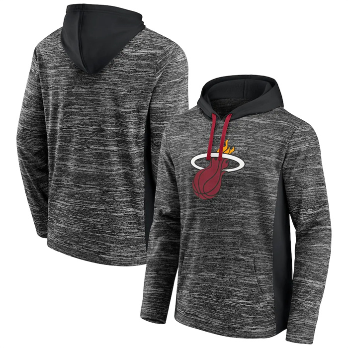 Men's Miami Heat Heathered Charcoal Black Instant Replay Color Block Pullover Hoodie Men's Miami Heat Heathered Charcoal Black Instant Replay Color Block Pullover Hoodie