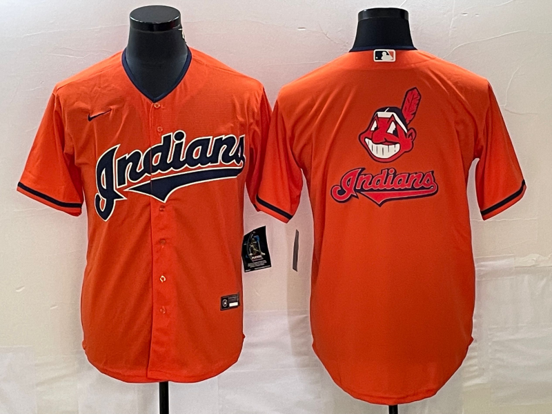 Men's Cleveland Guardians Orange Team Big Logo Cool Base Stitched Jersey Men's Cleveland Guardians Orange Team Big Logo Cool Base Stitched Jersey