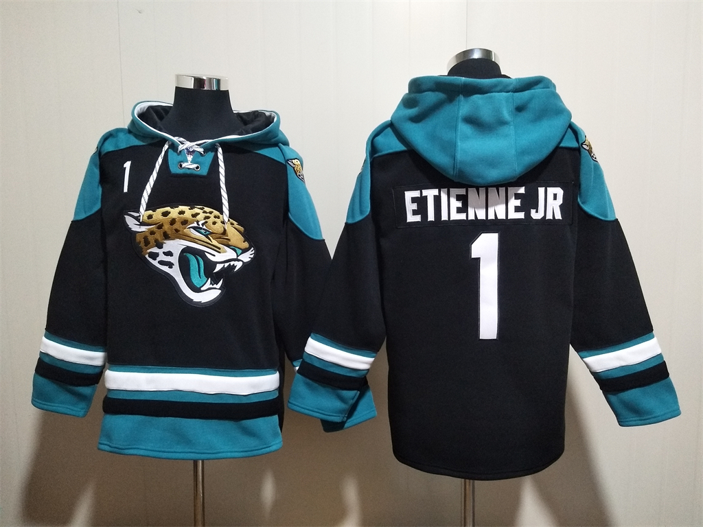 Men's Jacksonville Jaguars #1 Travis Etienne Jr. Black Ageless Must-Have Lace-Up Pullover Hoodie Men's Jacksonville Jaguars #1 Travis Etienne Jr. Black Ageless Must-Have Lace-Up Pullover Hoodie