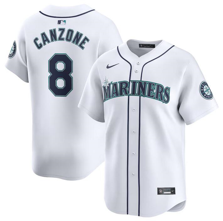 Men's Seattle Mariners #8 Dominic Canzone White Home Limited Stitched jersey Men's Seattle Mariners #8 Dominic Canzone White Home Limited Stitched jersey