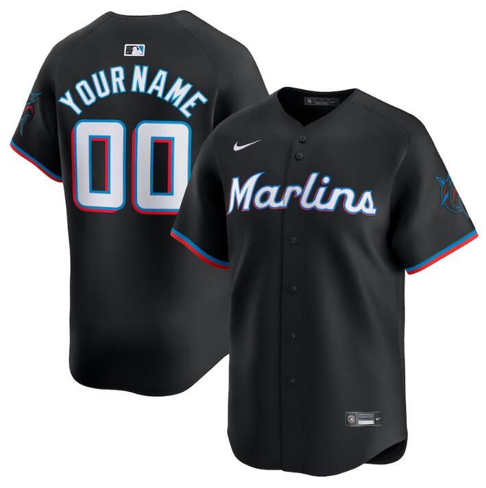 Men's Miami Marlins Active Player Custom Black 2024 Alternate Limited Stitched Baseball Jersey Men's Miami Marlins Active Player Custom Black 2024 Alternate Limited Stitched Baseball Jersey