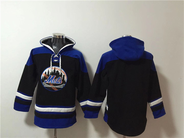 Men's New York Mets Blank Black/Blue Ageless Must-Have Lace-Up Pullover Hoodie Men's New York Mets Blank Black/Blue Ageless Must-Have Lace-Up Pullover Hoodie