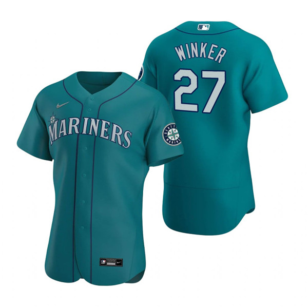 Men's Seattle Mariners #27 Jesse Winker Aqua Flex Base Stitched Jersey Men's Seattle Mariners #27 Jesse Winker Aqua Flex Base Stitched Jersey