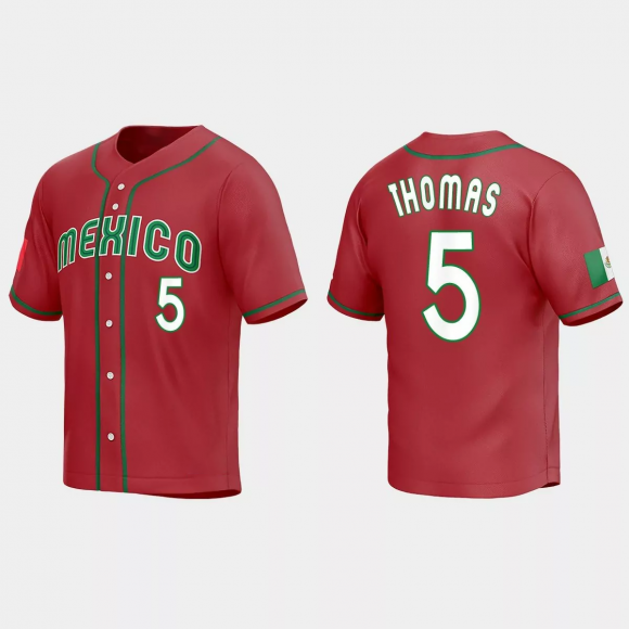 Men's Mexico Baseball #5 Alek Thomas 2023 Red World Baseball Classic Stitched Jersey Men's Mexico Baseball #5 Alek Thomas 2023 Red World Baseball Classic Stitched Jersey