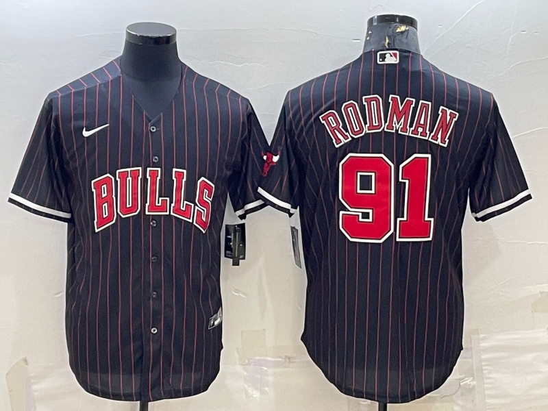 Men's Chicago Bulls #91 Dennis Rodman Black Cool Base Stitched Baseball Jersey Men's Chicago Bulls #91 Dennis Rodman Black Cool Base Stitched Baseball Jersey