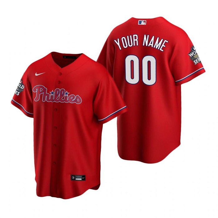 Men's Philadelphia Phillies Active Player Custom Red World Series Cool Base Stitched Baseball Jersey Men's Philadelphia Phillies Active Player Custom Red World Series Cool Base Stitched Baseball Jersey