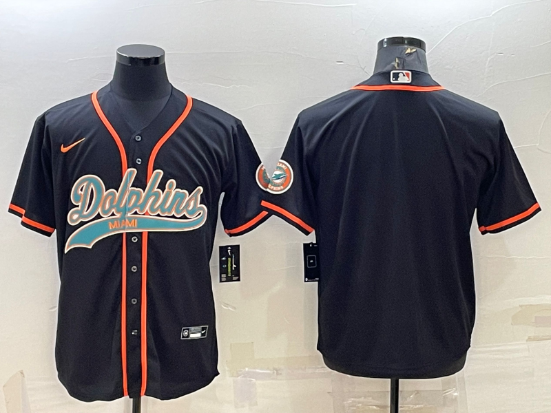 Men's Miami Dolphins Blank Black With Patch Cool Base Stitched Baseball Jersey Men's Miami Dolphins Blank Black With Patch Cool Base Stitched Baseball Jersey