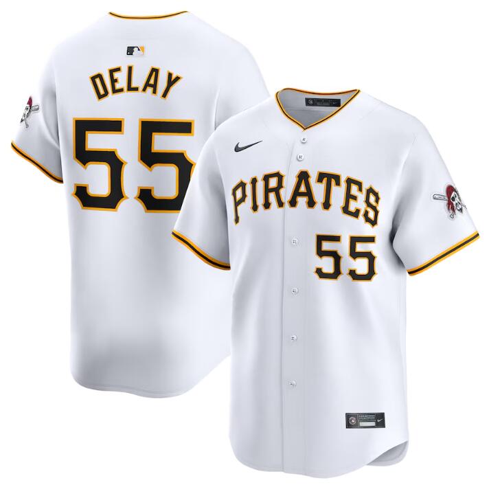Men's Pittsburgh Pirates #55 Jason Delay White Home Limited Stitched Baseball Jersey Men's Pittsburgh Pirates #55 Jason Delay White Home Limited Stitched Baseball Jersey