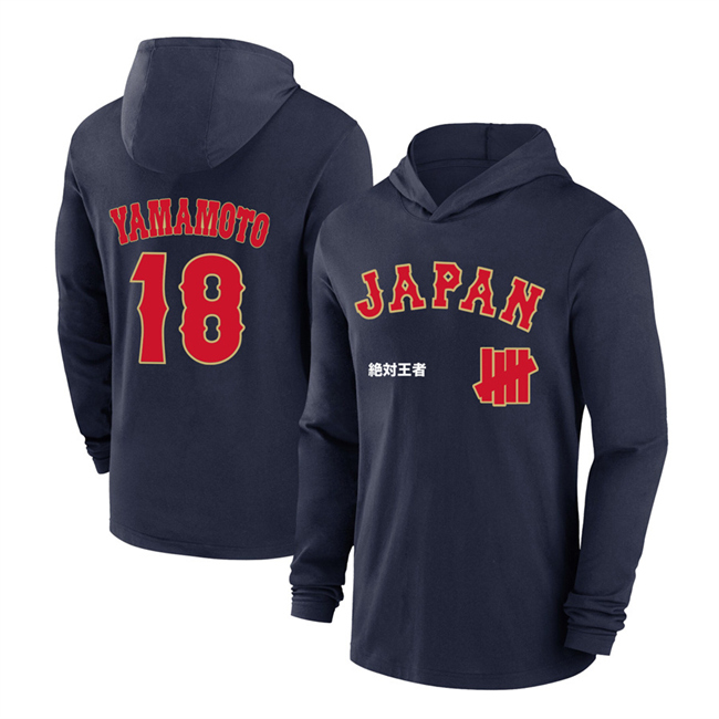 Men's Japan Baseball #18 Yoshinobu Yamamoto Navy 2026 World Baseball Classic Club Hoodie Men's Japan Baseball #18 Yoshinobu Yamamoto Navy 2026 World Baseball Classic Club Hoodie
