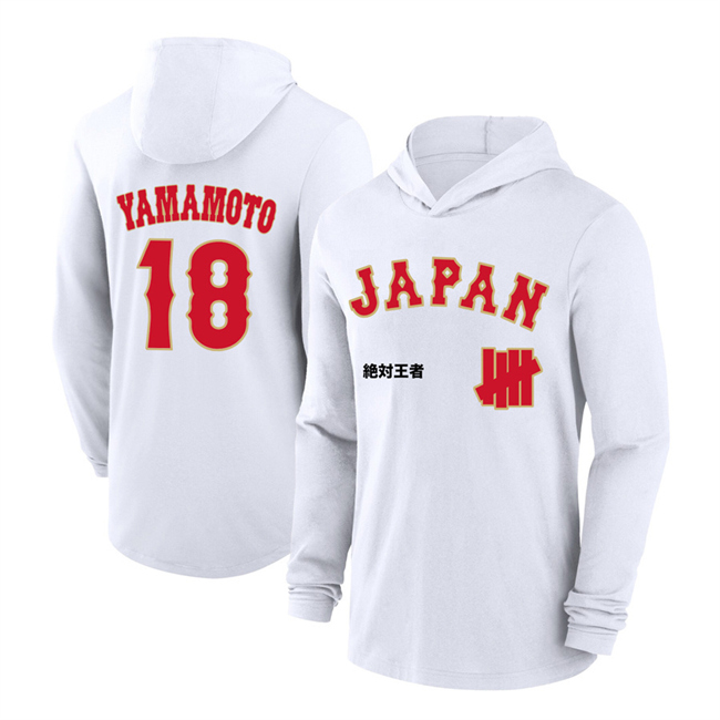 Men's Japan Baseball #18 Yoshinobu Yamamoto White 2026 World Baseball Classic Club Hoodie Men's Japan Baseball #18 Yoshinobu Yamamoto White 2026 World Baseball Classic Club Hoodie