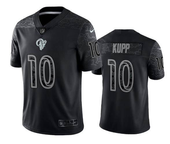 Men's Los Angeles Rams #10 Cooper Kupp Black Reflective Limited Stitched Football Jersey Men's Los Angeles Rams #10 Cooper Kupp Black Reflective Limited Stitched Football Jersey