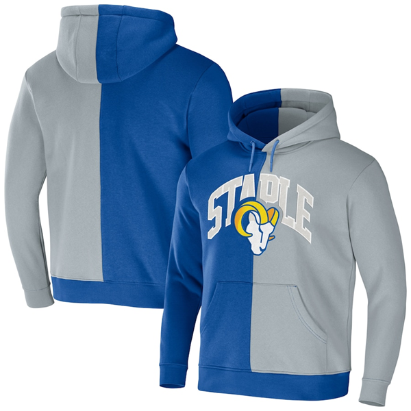 Men's Los Angeles Rams Royal/Grey Split Logo Pullover Hoodie Men's Los Angeles Rams Royal/Grey Split Logo Pullover Hoodie