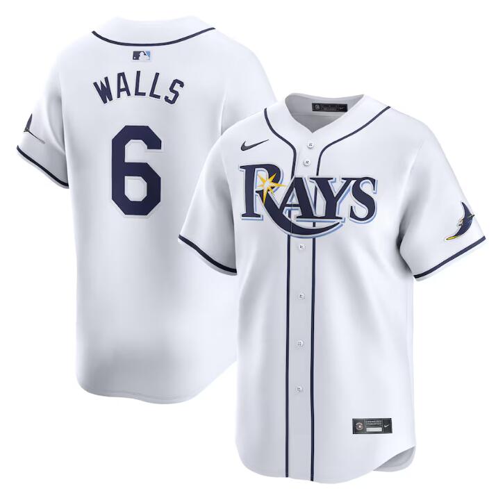 Men's Tampa Bay Rays #6 Taylor Walls White Home Limited Stitched Baseball Jersey Men's Tampa Bay Rays #6 Taylor Walls White Home Limited Stitched Baseball Jersey
