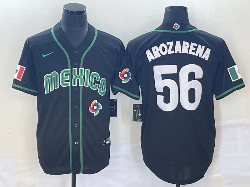 Men's Mexico Baseball #56 Randy Arozarena 2023 Black World Baseball Classic Stitched Jersey Men's Mexico Baseball #56 Randy Arozarena 2023 Black World Baseball Classic Stitched Jersey