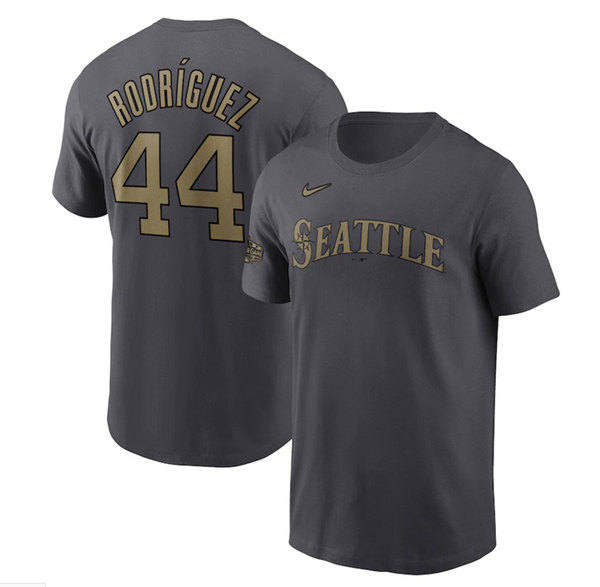 Men's Seattle Mariners #44 Julio Rodríguez 2022 All-Star Charcoal T-Shirt Men's Seattle Mariners #44 Julio Rodríguez 2022 All-Star Charcoal T-Shirt