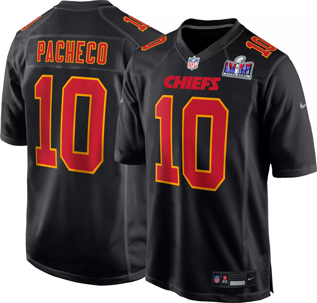 Men's Kansas City Chiefs #10 Isiah Pacheco Black 2024 Super Bowl LVIII Patch Limited Stitched Game Jersey Men's Kansas City Chiefs #10 Isiah Pacheco Black 2024 Super Bowl LVIII Patch Limited Stitched Game Jersey