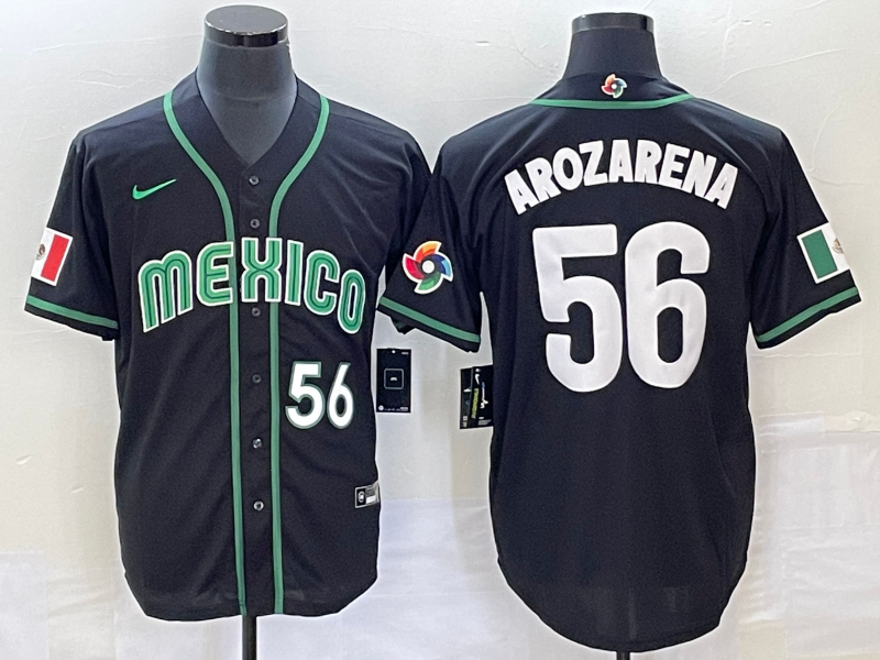Men's Mexico Baseball #56 Randy Arozarena 2023 Black World Baseball Classic Stitched Jersey Men's Mexico Baseball #56 Randy Arozarena 2023 Black World Baseball Classic Stitched Jersey