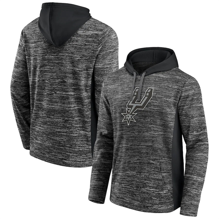 Men's San Antonio Spurs Heathered Charcoal Black Instant Replay Color Block Pullover Hoodie Men's San Antonio Spurs Heathered Charcoal Black Instant Replay Color Block Pullover Hoodie