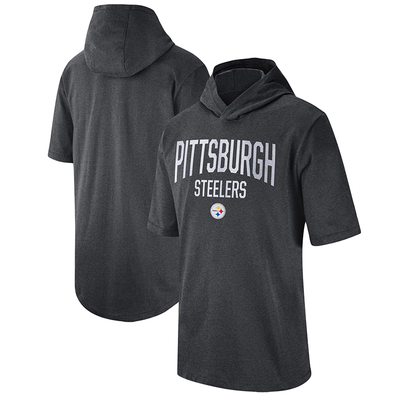 Men's Pittsburgh Steelers Heathered Charcoal Sideline Training Hooded Performance T-Shirt Men's Pittsburgh Steelers Heathered Charcoal Sideline Training Hooded Performance T-Shirt
