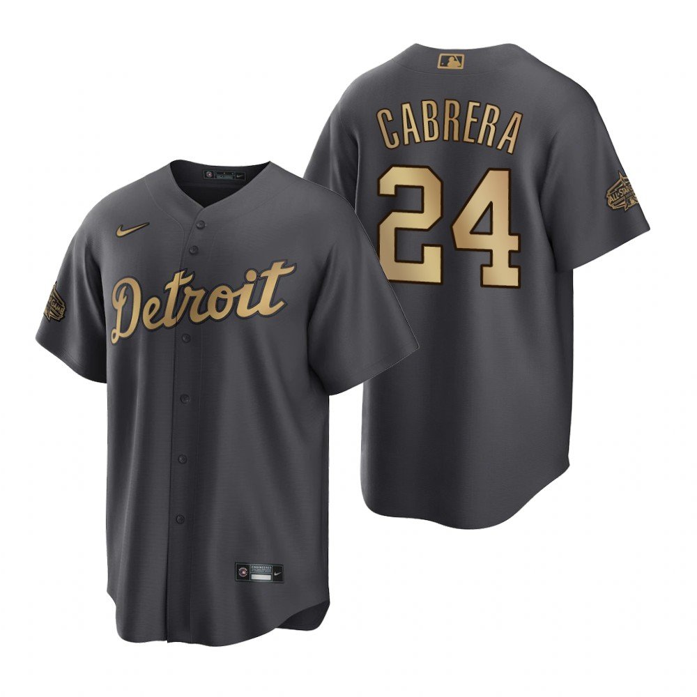 Men's Detroit Tigers #24 Miguel Cabrera 2022 All-star Charcoal Base Base Stitched Jersey Men's Detroit Tigers #24 Miguel Cabrera 2022 All-star Charcoal Base Base Stitched Jersey