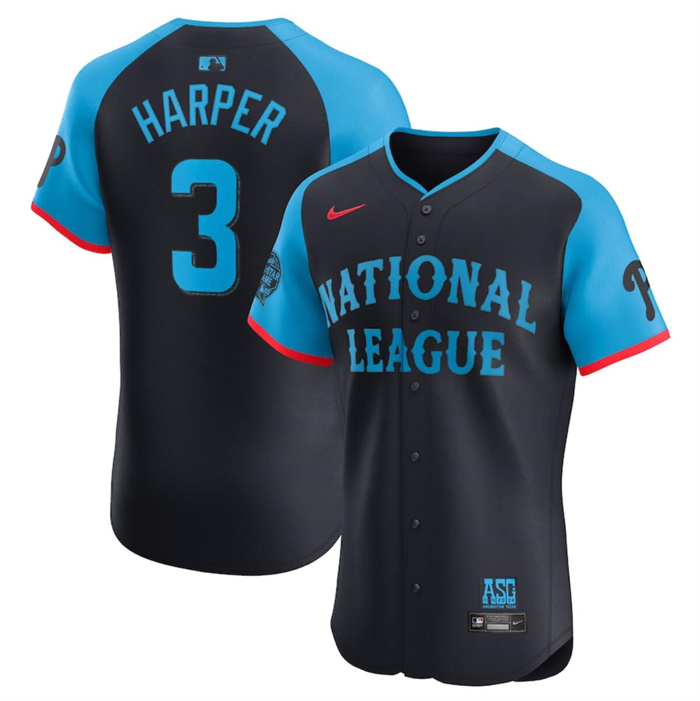 Men's National League #3 Bryce Harper Navy 2024 All-Star Elite Stitched Baseball Jersey Men's National League #3 Bryce Harper Navy 2024 All-Star Elite Stitched Baseball Jersey