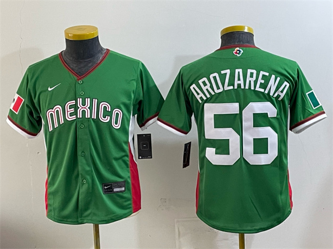 Youth Mexico Baseball #56 Randy Arozarena Green 2026 World Baseball Classic Stadium Stitched Baseball Jersey Youth Mexico Baseball #56 Randy Arozarena Green 2026 World Baseball Classic Stadium Stitched Baseball Jersey